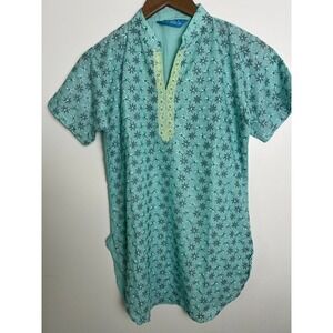 La Fille Aqua Blue Embroidered Sequin Lace Trim Tunic Top Wm Small